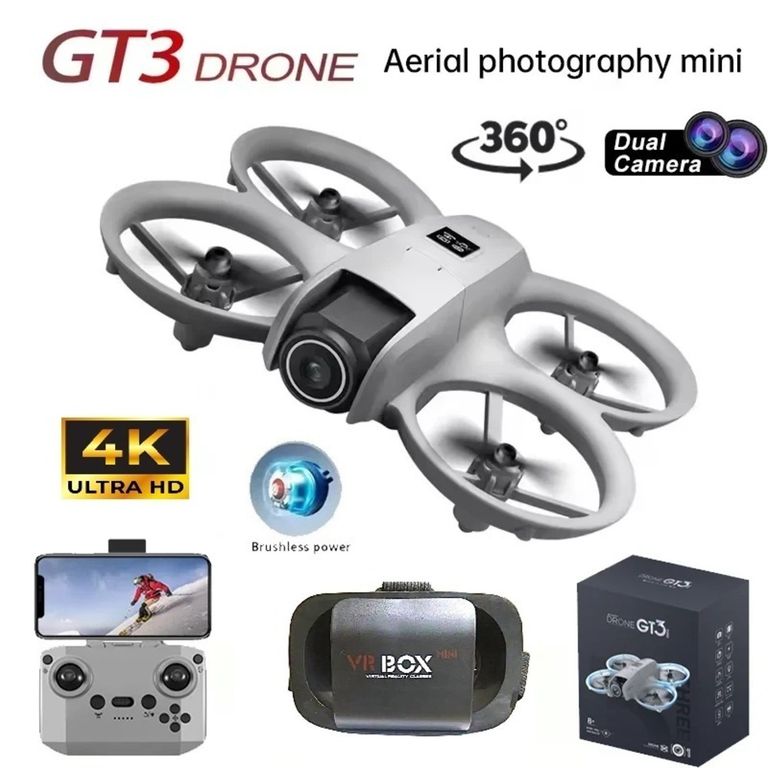 Mini Drone GT3 Dual Camera 4K Lentes de Realidad Virtual VR Luces LED C Remoto Navidad Genieka