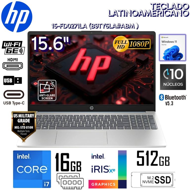 Laptop 15-FD0271LA Intel Core i7-1355U 16GB RAM 512GB SSD 15.6" FHD WIN 11