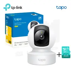 TP LINK - Cámara de Seguridad Giratoria para Casa Wi-Fi 2K TAPO C212 + MicroSD 64GB