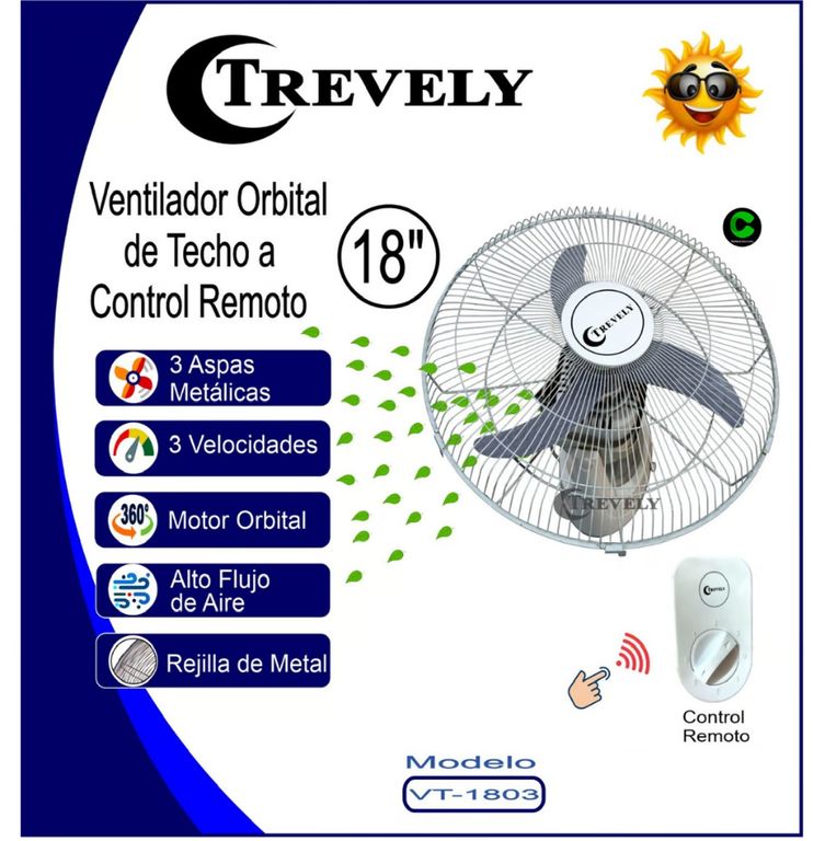 Ventilador De Techo Vt-1803 18 80 Watts 3 Aspas con control