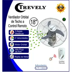 TREVELY - Ventilador De Techo Vt-1803 18 80 Watts 3 Aspas con control