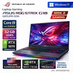 ASUS - Laptop ROG Strix G18 G815JPR-IS96 18″ WUXGA Core i9-14900HX 32GB RAM 1TB SSD RTX 5070 8GB RGB W11