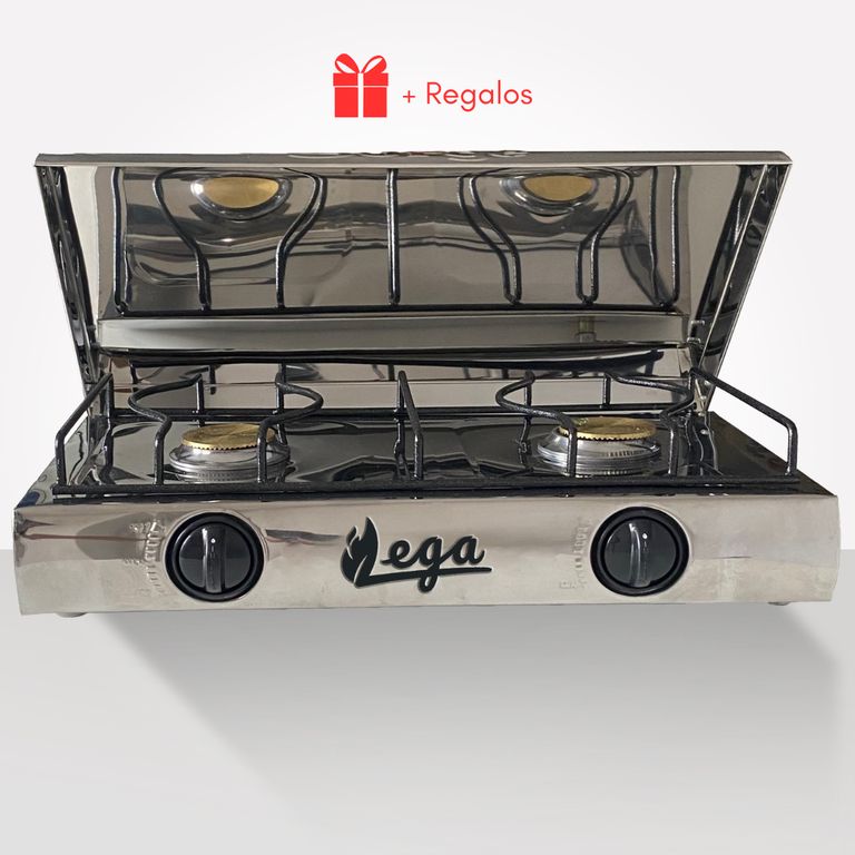 Cocina de mesa 2 hornillas Con Tapa de Acero Inox