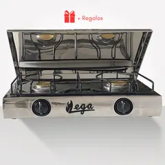 GENERICO - Cocina de mesa 2 hornillas Con Tapa de Acero Inox