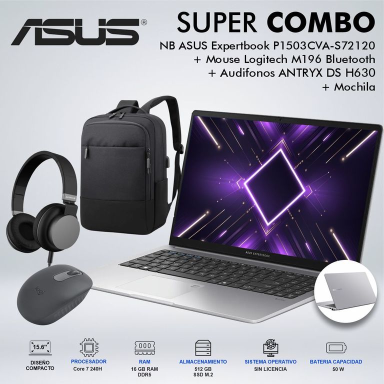 LAPTOP EXPERTBOOK P1 INTEL CORE 7 240H MEMORIA 16GB DDR5 DISCO 512GB SSD M2