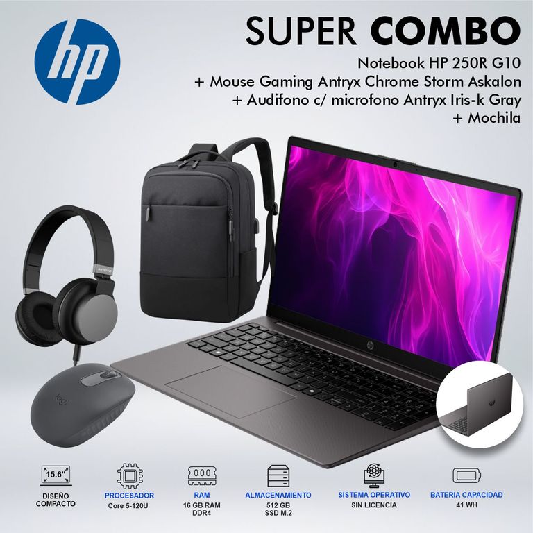 LAPTOP 250R G10INTEL CORE 5 120U MEMORIA 16GB DDR4 DISCO 512 GB SSD M.2