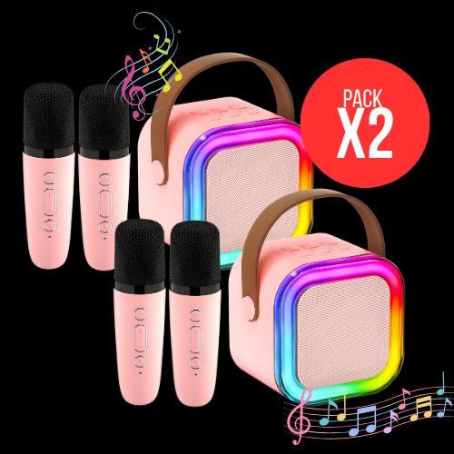 Micrófono Karaoke Con Parlante Rosado, Ideal Para Diversión De los Peques, Pack X2 Unidades