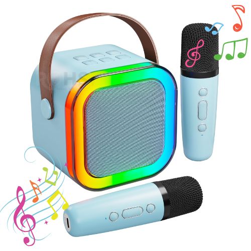 Micrófono Karaoke Con Parlante Color - Celeste, Ideal Para los Peques