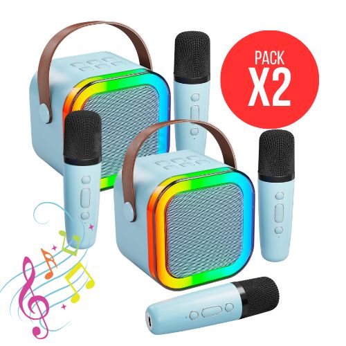 Micrófono Karaoke Con Parlante - Celeste, Para Diversión De Los Peques , Pack X2 Unidades