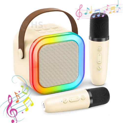 Micrófono Karaoke Con Parlante - Beige, Ideal para Diversión de los Peques
