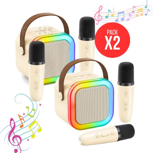 Micrófono Karaoke Con Parlante - Beige, Ideal Para Diversión de los Peques, Pack X2 Unidades