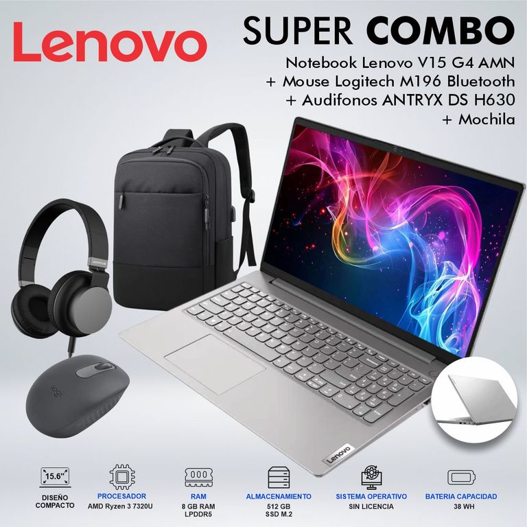 LAPTOP V15 G4 AMN AMD RYZEN 3 7320U MEMORIA 8GB LPDDR5 DISCO 512GB SSD M2
