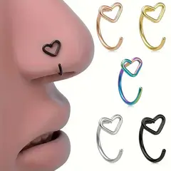 GENERICO - Set x 2 Piercings para argolla para nariz nostril en forma de corazón colores al azar