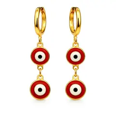 GENERICO - Aretes Ojo Turco Rojo Colgantes Acero Inoxidable Dorado Mujer Protección Doble Dije