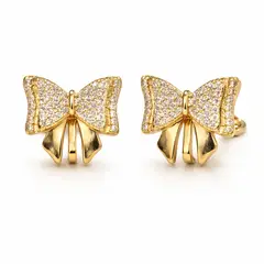 GENERICO - Aretes Lazo a Presión Mujer Sin Perforación Dorados con Brillo