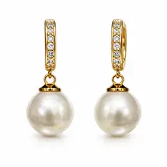 GENERICO - Aretes Argolla con Perla Mujer Dorados con Brillos Elegantes