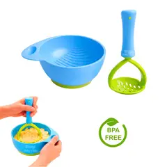 Baby - Set Plato con Triturador para Preparar Papillas de Bebé - AZUL
