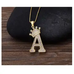 GENERICO - Collar Dije Letra A Corona Reyna para mujer de Acero Inoxidable