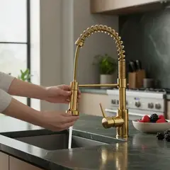 GENERICO - Grifo Mezcladora Cocina semi profesional Dorado brillante, hecho de Bronce y Acero Premium