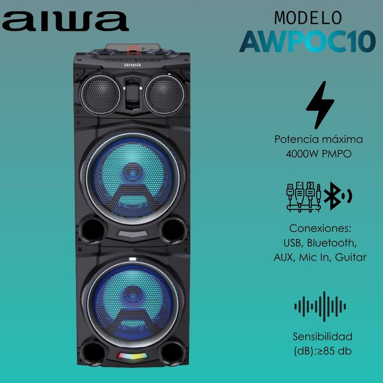 Torre de Sonido AWPOC10 CON LUCES RGB Y 2500 W PMPO