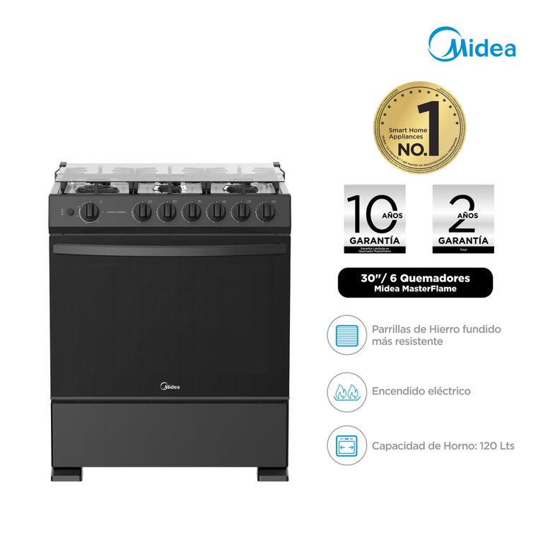 Cocina a Gas MGS30TL6B-PE 30 pulgadas 6 hornillas Negro