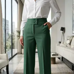 JACKMAN - Pantalón de Mujer Palazo de Lino Puro Verde Cód 809
