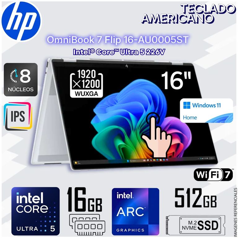 Laptop 2 en 1 Omnibook 7 Flip 16" 2K Intel® Core™ Ultra 5 226V Intel® Arc™ Graphics 16 GB RAM 512GB SSD