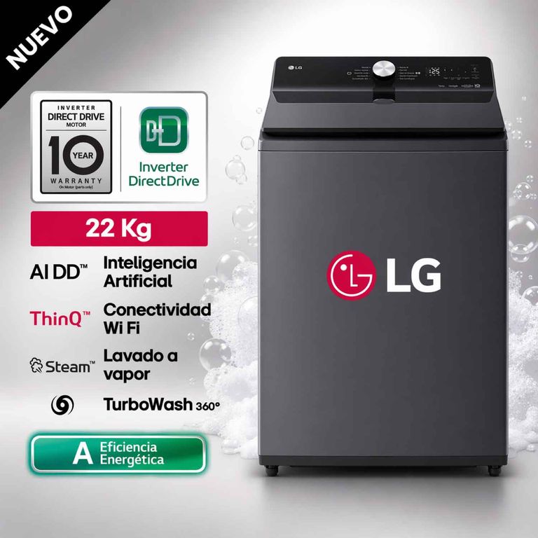 Lavadora 22Kg AI DD Carga Superior Negro Plateado WT22EGTXS