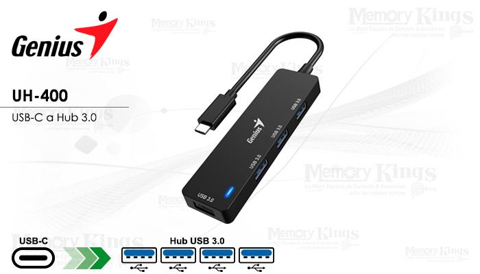 Hub USB-C UH-400 4 Puertos USB 3.0