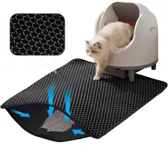 IMPORTADO MC - Alfombra Atrapa Arena para Gatos 50 x 4cm Doble Capa Tipo Panal Antideslizante Impermeable Negro