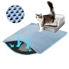 IMPORTADO MC - Alfombra Atrapa Arena para Gatos 50 x 4cm Doble Capa Tipo Panal Antideslizante Impermeable Celeste