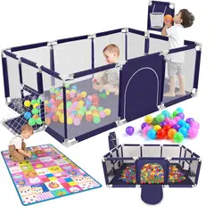 GENERICO - Corral de Juegos Desarmable 5 en 1 Corralito Rectagular con Tapete Color Azul