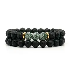 LUCYANA JOYAS Y ACCESORIOS - Set Pulsera Hombre Piedra Volcánica o Lava y Jaspe verde
