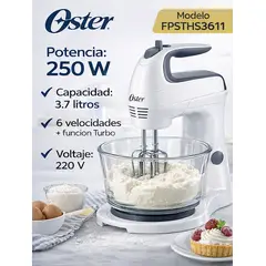OSTER - Batidora con Pedestal FPSTHS3611 Movimiento Giratorio Único + Tazón de Vidrio 3.7L