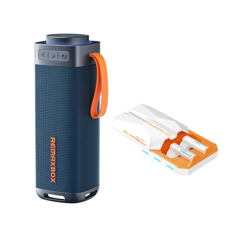 Combo Parlante Portátil Bluetooth 30W RB-M22 Azul y Audífonos Gamer Monster XKT11
