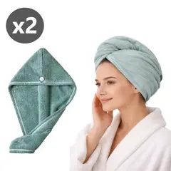 GENERICO - Pack x 2 Toallas microfibra absorbente para cabello - VERDE