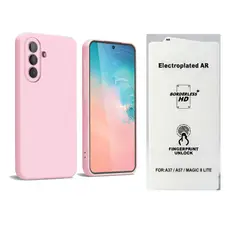 SPACE - CASE SILICONA PARA SAMSUNG A57 ROSADO + MICA FLAYER LEE HUELLA