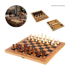 GENERICO - Juego de Mesa Plegable 3 en 1 - Ajedrez Damas Backgammon 29cm