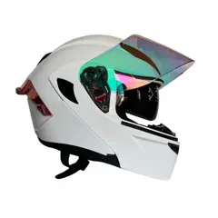 XTREME - CASCO PARA MOTO BLANCO BRILLO VISOR ROSA DIA Y NOCHE TALLA M