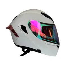 XTREME - CASCO PARA MOTO BLANCO BRILLO VISOR ROSA DIA Y NOCHE TALLA S