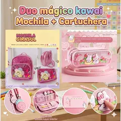 GENERICO - Duo Mágico Kawaii Mochila + Cartuchera Fucsia