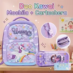 GENERICO - Duo Kawaii Mochila + Cartuchera Morado - Lila