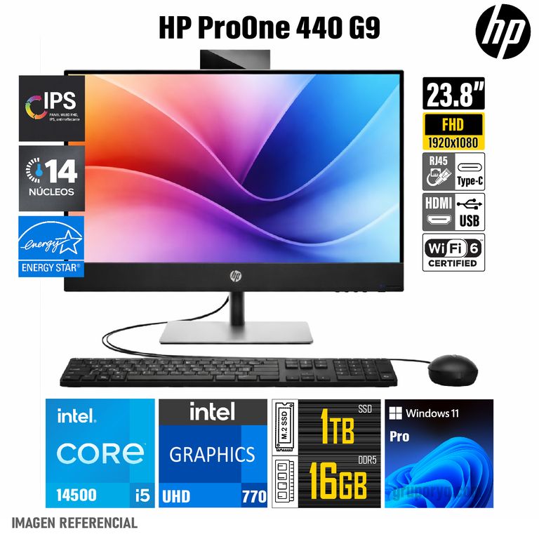 All-In-One ProOne 440 G9 (Pantalla 23.8" FHD) Intel Core i5-14500, RAM 16GB SSD 1TB, WIN11 Pro