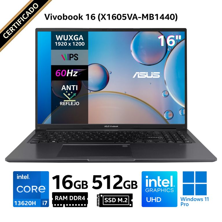 Laptop VivoBook 16 X1605VA-MB1440, 16” WUXGA IPS, Core i7 13620H, RAM 16GB, SSD 512GB, Win 11