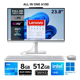 LENOVO - All in One A100, 23.8" FHD IPS, Intel Celeron N100, RAM 8GB, SSD 512GB, Windows 11 Pro