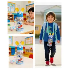 GENERICO - TOMATODO 500ML BOTON PULSADOR HERMETICO CORREA AJUSTABLE NIÑOS COLOR AZUL REY PACK X2