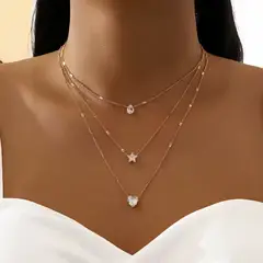 GENERICO - Collar Cadena Acero Inoxidable Trío con Dijes Diamante, Estrella y Corazón