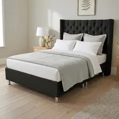 TODO SOBRE HOGAR - Cama Box Tarima Essenza + Cabecera Nordic King - Negro