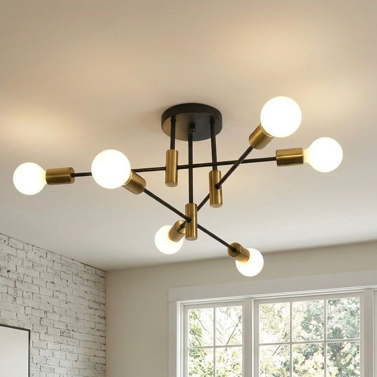 LAMPARA COLGANTE ARAÑA DORADO BLACK INCLUYE 6 FOCOS DE 3 TONOS DE LUZ LED