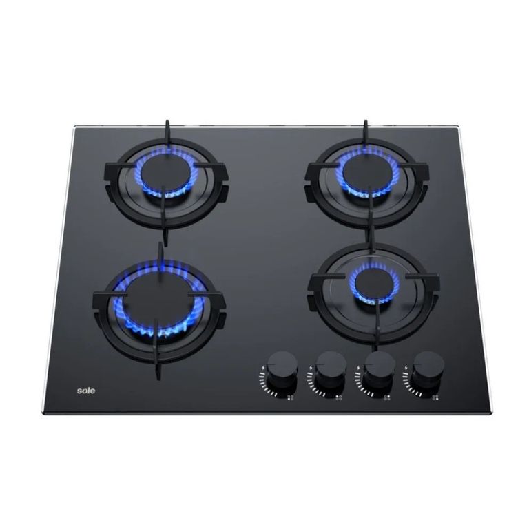 Encimera Vidrio Templado A Gas 60cm Negro SOLCO049V2